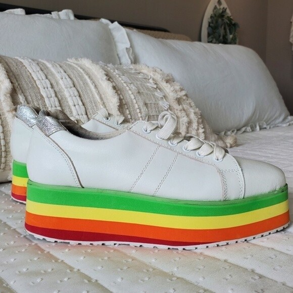 Very Volatile Rainbow Stripe Leather Platform Sneakers - Picture 8 of 13